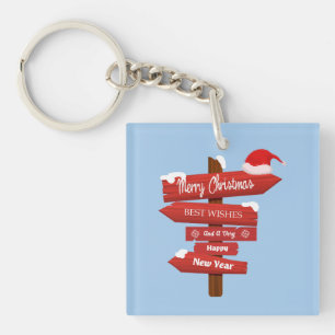 Porte-clés Joyeux Noël et Bonne Année Flèches en Bois