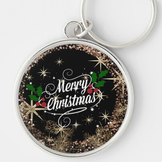 Porte-clés Joyeux Noël, étincelant, parties scintillant et br (Devant)