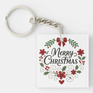 Porte-clés Joyeux Noël Floral Porte - clé Wreath