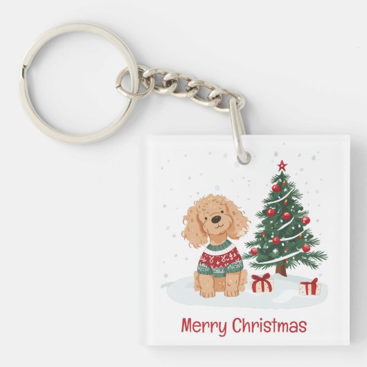 Porte-clés Joyeux Noël Goldendoodle Chien (Devant)