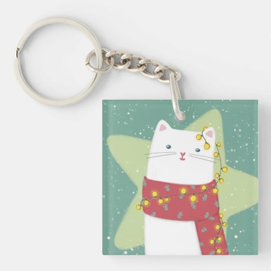 Porte-clés Joyeux Noël : Illustration de chat (Devant)