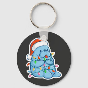 Porte-clés Joyeux Noël Manatee Vache de mer Chapeau Santa Noë