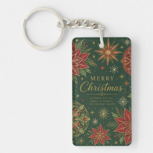 Porte-clés Joyeux Noël Mandala Orné de Poinsettia