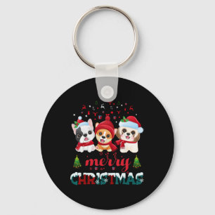 Porte-clés Joyeux Noël mignon Chiens Red Santa Chapeau Noël