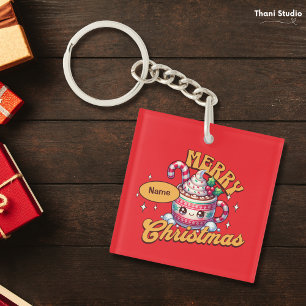 Porte-clés Joyeux Noël mignonne Chocolat chaud Famille de Mug
