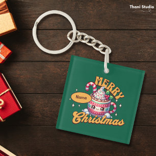 Porte-clés Joyeux Noël mignonne Chocolat chaud Famille de Mug