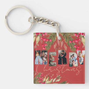 Porte-clés Joyeux Noël Multi Photo Rouge Or Cadeaux de Fêtes