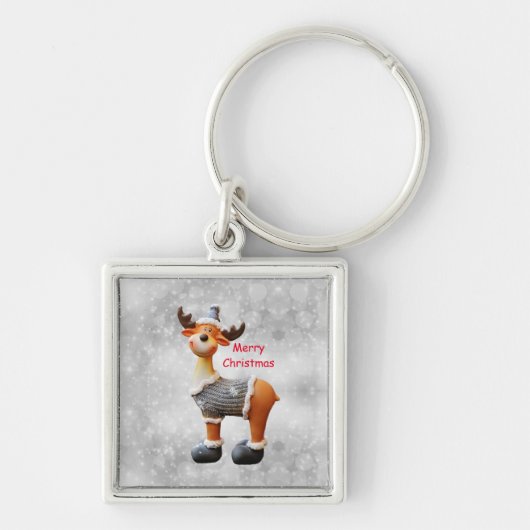 Porte-clés Joyeux Noël orignal portant un chapeau      (Devant)