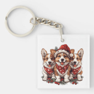 Porte-clés Joyeux Noël Pembroke Welsh Corgi Puppies