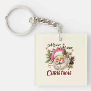 Porte-clés Joyeux Noël - Père Noël rose