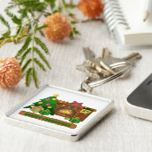 Porte-clés Joyeux Noël près de la cheminée bonfire xmas arbre (Côté)