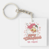 Porte-clés Joyeux Noël Retro Typographie Père Noël Pink Casqu (Devant)