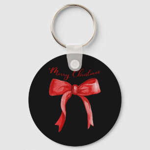 Porte-clés Joyeux Noël Rouge Coquette Bow Joyeux Et Lumineux