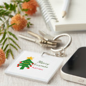 Porte-clés Joyeux Noël rouge vert Noël ajouter le nom (Devant Droit)