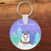 Porte-clés Joyeux Noël Samoyé Avec Un Bouton Elf (Recto)