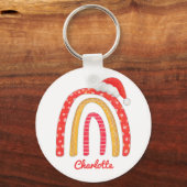 Porte-clés Joyeux Noël Santa Hat Rainbow Personnalisé (Recto)