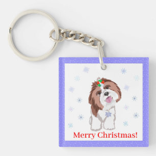Porte-clés Joyeux Noël Shih Tzu Avec Flocon De Neige