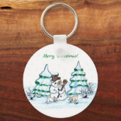 Porte-clés Joyeux Noël ! Snowman avec chat et chiot (Recto)