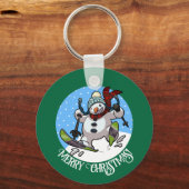 Porte-clés Joyeux Noël! Texte modifiable Ski Snowman (Verso)