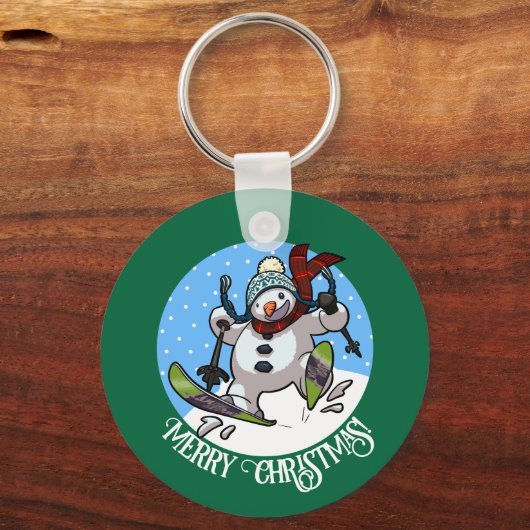Porte-clés Joyeux Noël! Texte modifiable Ski Snowman (Verso)