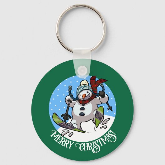 Porte-clés Joyeux Noël! Texte modifiable Ski Snowman (Verso)
