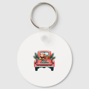 Porte-clés Joyeux Noël vintage vache Highland rose à la ferme