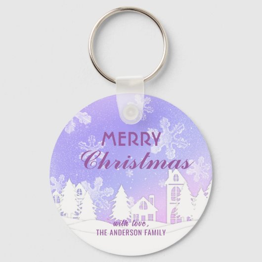 Porte-clés Joyeux Noël violet Maison Blanche Snowflakes (Recto)