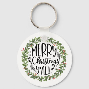Porte-clés Joyeux Noël Y'all Watercolor Wreath