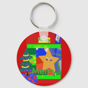 Porte-clés Joyeux nom vert sur Noël rouge
