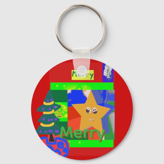 Porte-clés Joyeux nom vert sur Noël rouge (Recto)