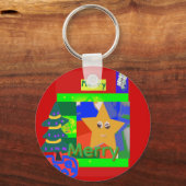 Porte-clés Joyeux nom vert sur Noël rouge (Recto)