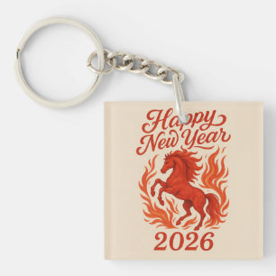 Porte-clés Joyeux Nouvel An 2026 Cheval Fiery