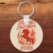 Porte-clés Joyeux Nouvel An 2026 Cheval Fiery (Recto)