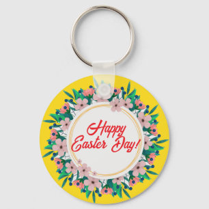 Porte-clés Joyeux Pâques Avec Cadre Floral-23046