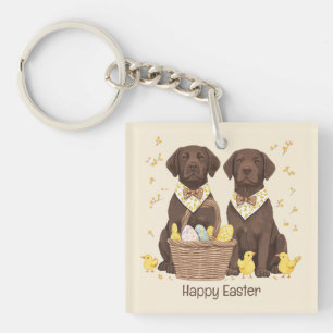 Porte-clés Joyeux Pâques Chien Labrador Retriever au Chocolat