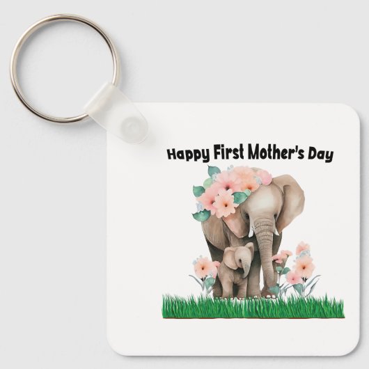 Porte-clés joyeux premier jour de mère mignon éléphant (Recto)