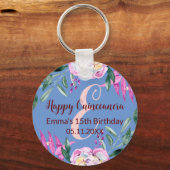 Porte-clés Joyeux Quinceanera 15 anniversaire nom monogramme  (Recto)