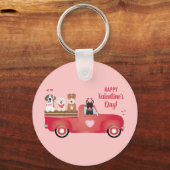 Porte-clés Joyeux Valentines Jour Pickup Camion Aimer Chiens (Recto)