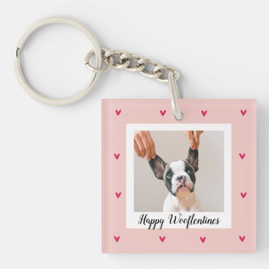 Porte-clés Joyeux Wooflentines Avec Photo Chien | Rouge et ro (Devant)