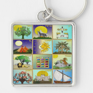 Porte-clés Judaica 12 Tribus d'Israël Panneaux d'art