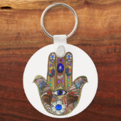 Porte-clés Judaica Hamsa Coeurs Fleurs Opal Art Imprimer (Recto)