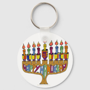 Porte-clés Judaica Joyeux Hanukkah Toupie Menorah