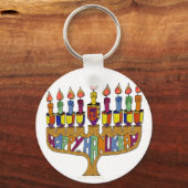 Porte-clés Judaica Joyeux Hanukkah Toupie Menorah (Recto)