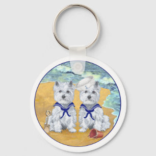 Porte-clés Jumeaux Westie Marin au Bord de la Mer