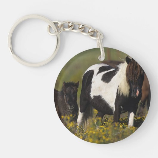 Porte-clés Jument et poulain miniatures en fleurs (Devant)
