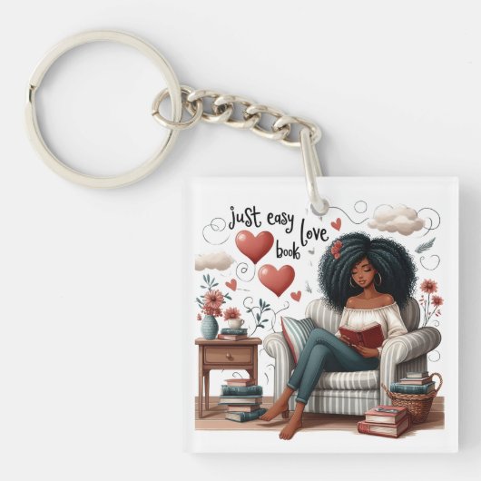 Porte-clés Just Easy Love Book, African American Girl Reading (Devant)