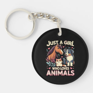 Porte-clés Juste Une Fille Qui Aime Les Animaux Mignon Amoure