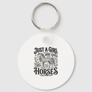 Porte-clés Juste une fille qui aime les chevaux dessin floral