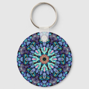 Porte-clés Kaléidoscope bleu vintage de fractale de merveill