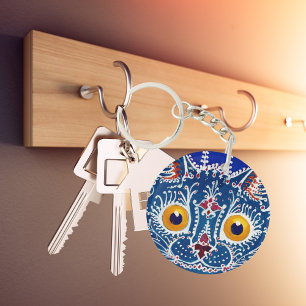 Porte-clés Kaleidoscope de chat bleu royal en artwork Keychai